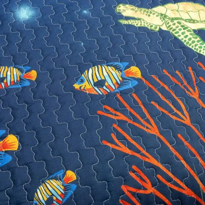 Twin 2 Piece Lightweight Ocean Navy Blue Clown Fish Coral Reversible Quilt Set by HomePacific