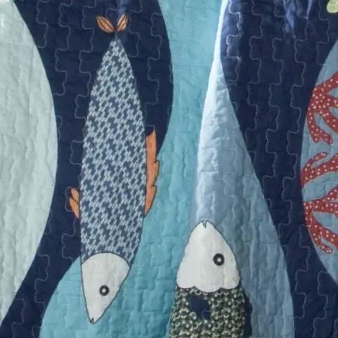 Twin Blue Serenity Sea Fish Coral Coverlet Quilt Bedspread Set by HomePacific