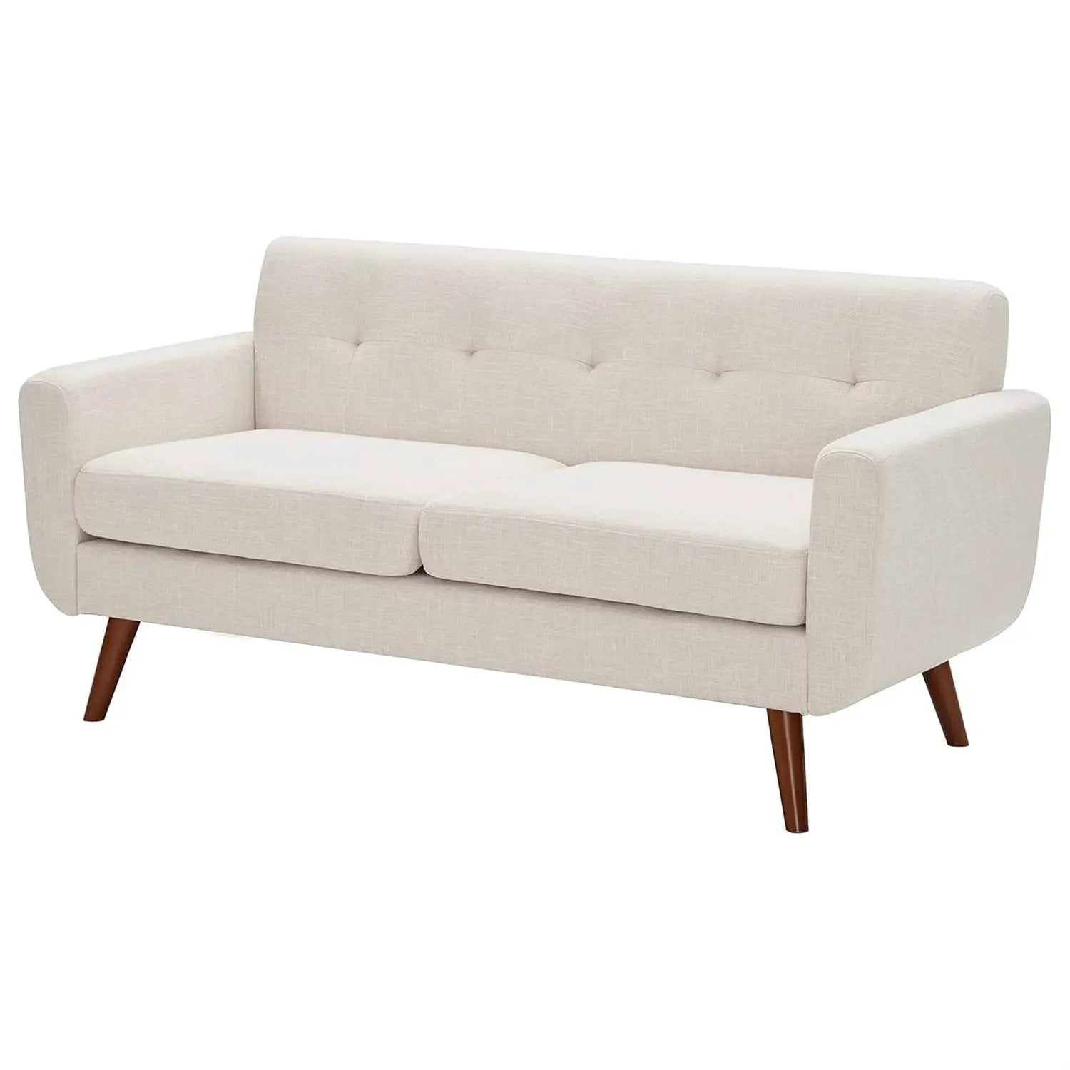 Modern Mid-Century Beige Cotton Polyester Upholstered Sofa Loveseat by HomePacific