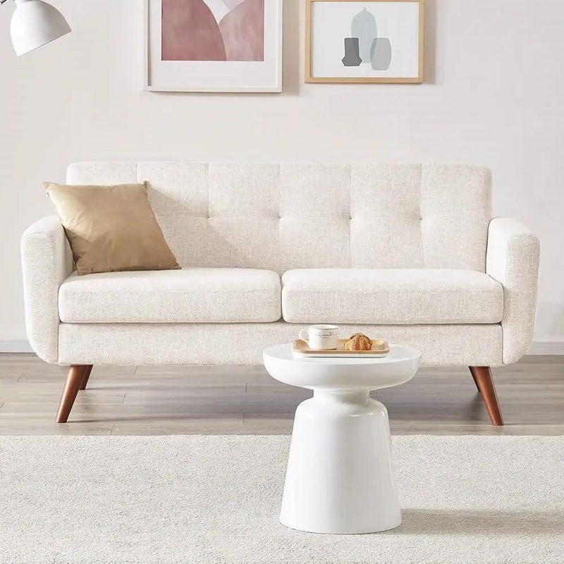 Modern Mid-Century Beige Cotton Polyester Upholstered Sofa Loveseat by HomePacific