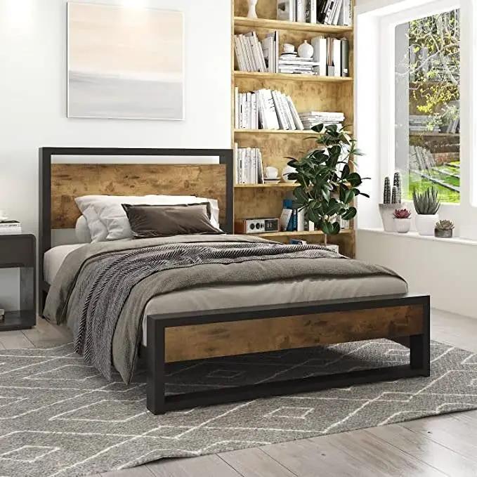 Twin Modern Farmhouse Platform Bed Frame with Wood Panel Headboard Footboard by HomePacific