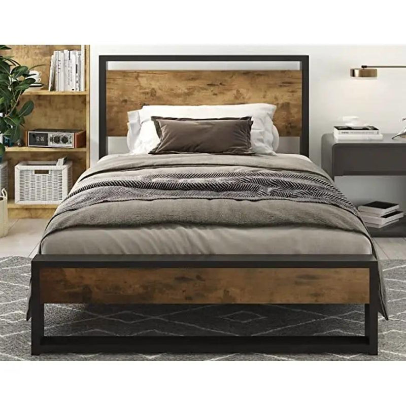 Twin Modern Farmhouse Platform Bed Frame with Wood Panel Headboard Footboard by HomePacific
