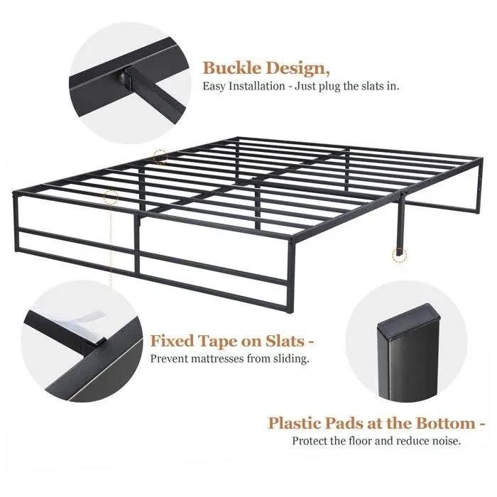 Twin Size Black Metal Platform Bed Frame with Under-Bed Storage Space by HomePacific