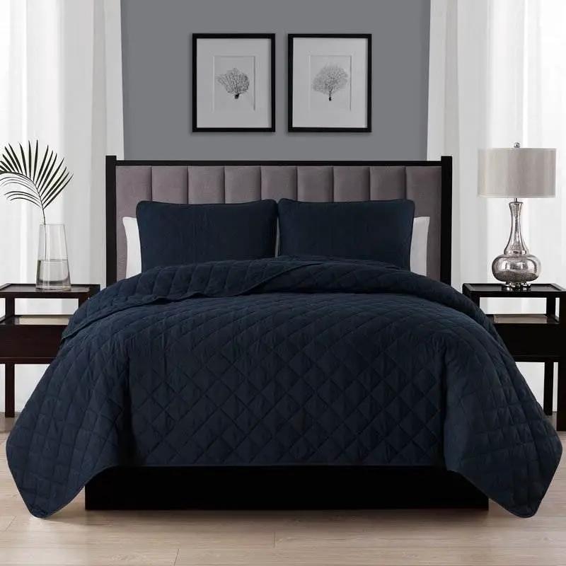 Twin/Twin XL 2-Piece Navy Blue Polyester Microfiber Reversible Diamond Quilt Set by HomePacific