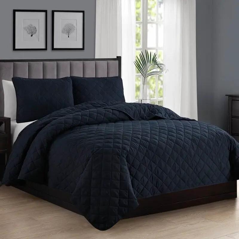 Twin/Twin XL 2-Piece Navy Blue Polyester Microfiber Reversible Diamond Quilt Set by HomePacific