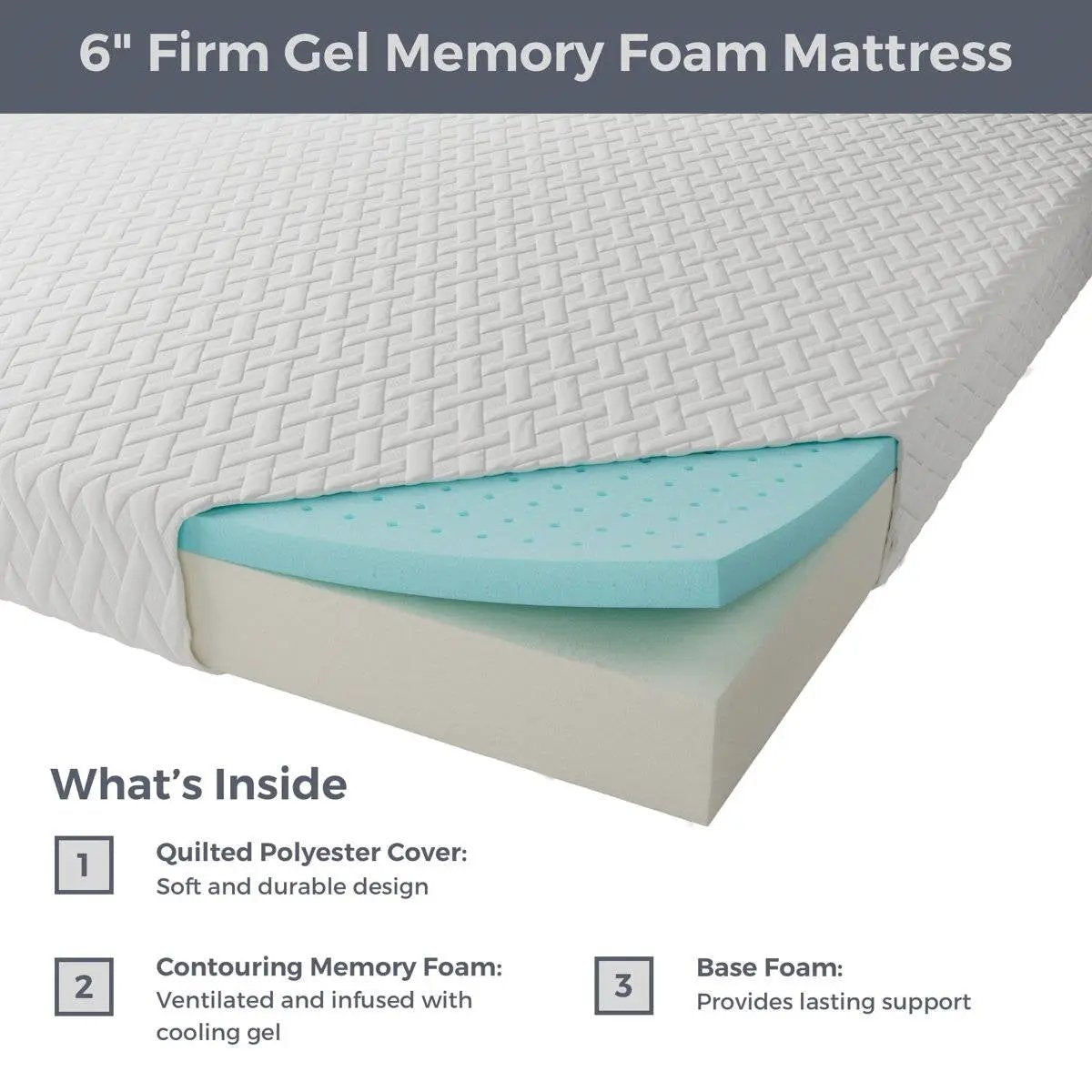 Twin Size 6-Inch Firm Cooling Gel Memory Foam Mattress by HomePacific