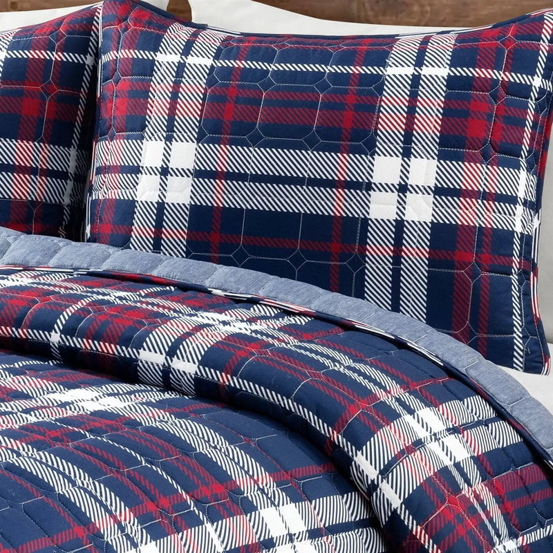 Twin/XL Farmhouse Plaid 2 Piece Lightweight Reversible Quilt Set by HomePacific