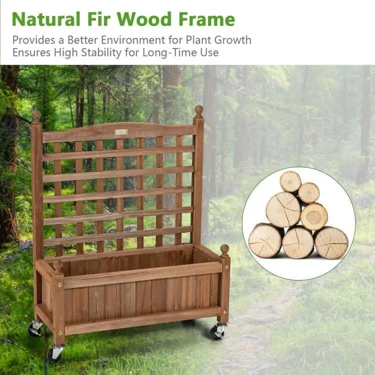 Solid Fir Wood Outdoor Raised Garden Bed Planter Box Cart on Wheels with Trellis by HomePacific