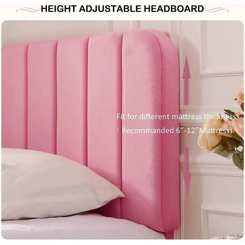 Twin size Pink Upholstered Platform Bed Frame with Headboard by HomePacific