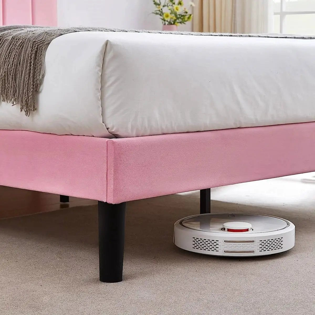 Twin size Pink Upholstered Platform Bed Frame with Headboard by HomePacific