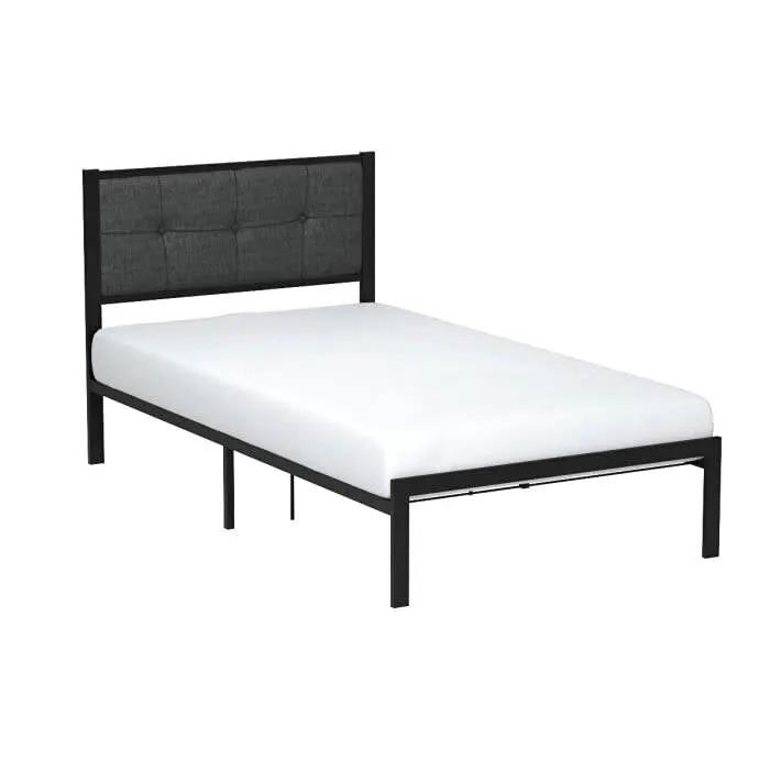 Twin Metal Platform Bed Frame with Gray Button Tufted Upholstered Headboard by HomePacific