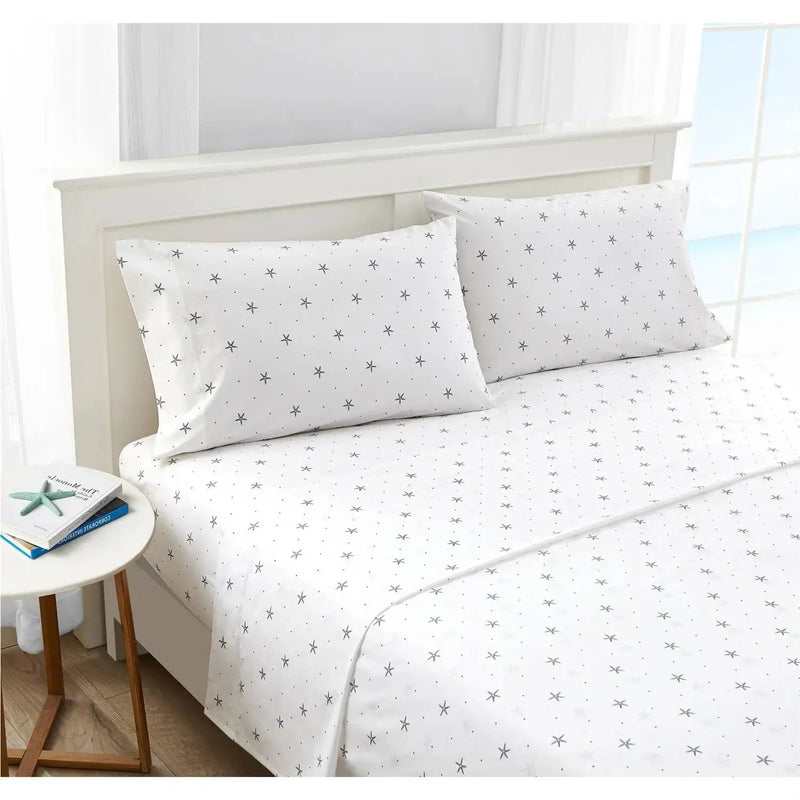 Twin size Coastal Beach Starfish White Navy Red 100-Percent Cotton Sheet Set by HomePacific