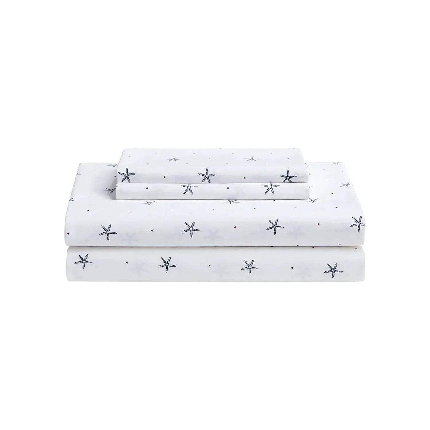 Twin size Coastal Beach Starfish White Navy Red 100-Percent Cotton Sheet Set by HomePacific