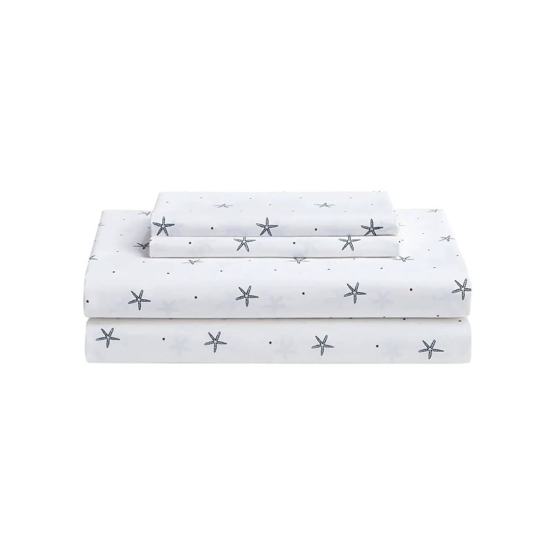 Twin size Coastal Beach Starfish White Navy Red 100-Percent Cotton Sheet Set by HomePacific