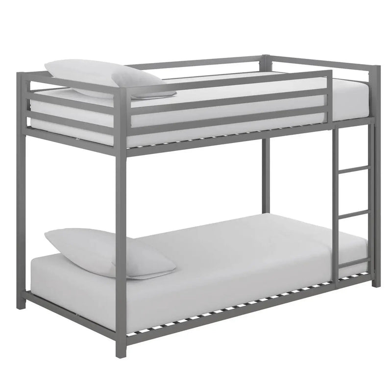 Twin over Twin size Modern Low Height Silver Grey Metal Bunk Bed by HomePacific
