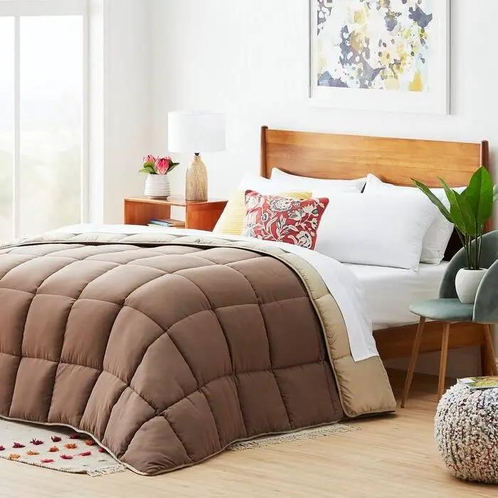 Twin All Seasons Beige/Brown Reversible Polyester Down Alternative Comforter by HomePacific