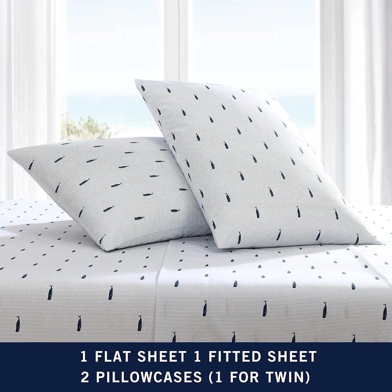 Twin size Coastal Beach 100-Percent Cotton Navy Blue White Stripe Sheet Set by HomePacific