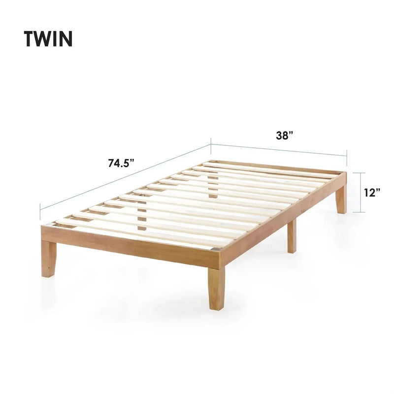 Twin size Solid Wood Platform Bed Frame in Natural Wooden Finish by HomePacific