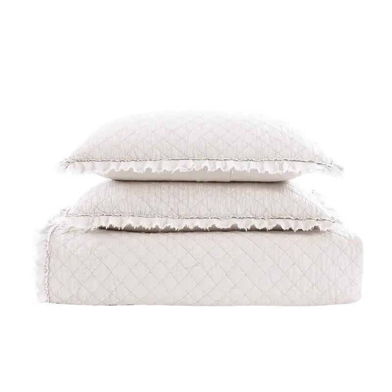 Twin White Farmhouse Microfiber Diamond Quilted Bedspread Set Frayed Edges by HomePacific