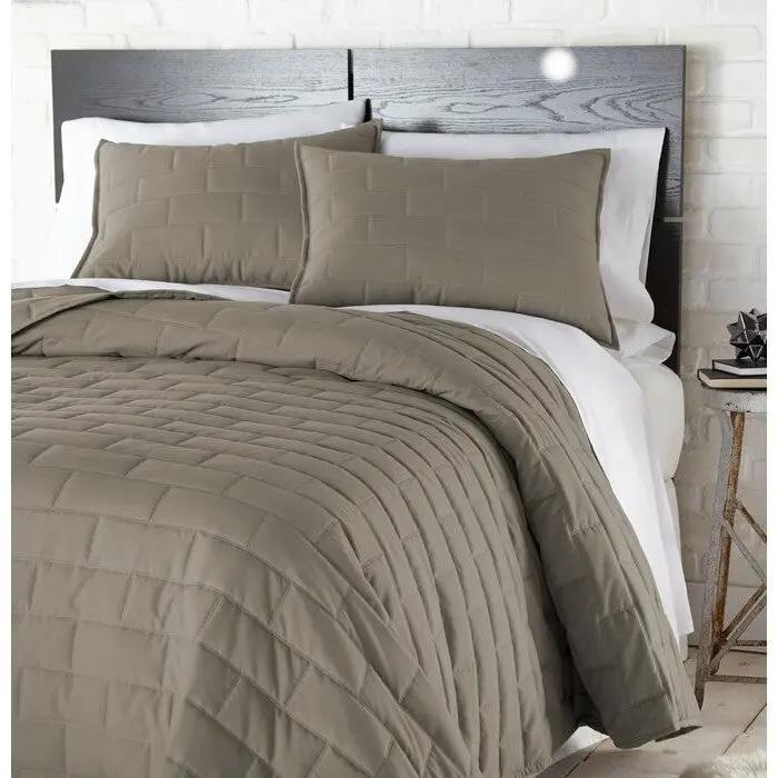 Twin/Twin XL Modern Brick Stitch Microfiber Reversible 2 Piece Comforter Set in Taupe by HomePacific