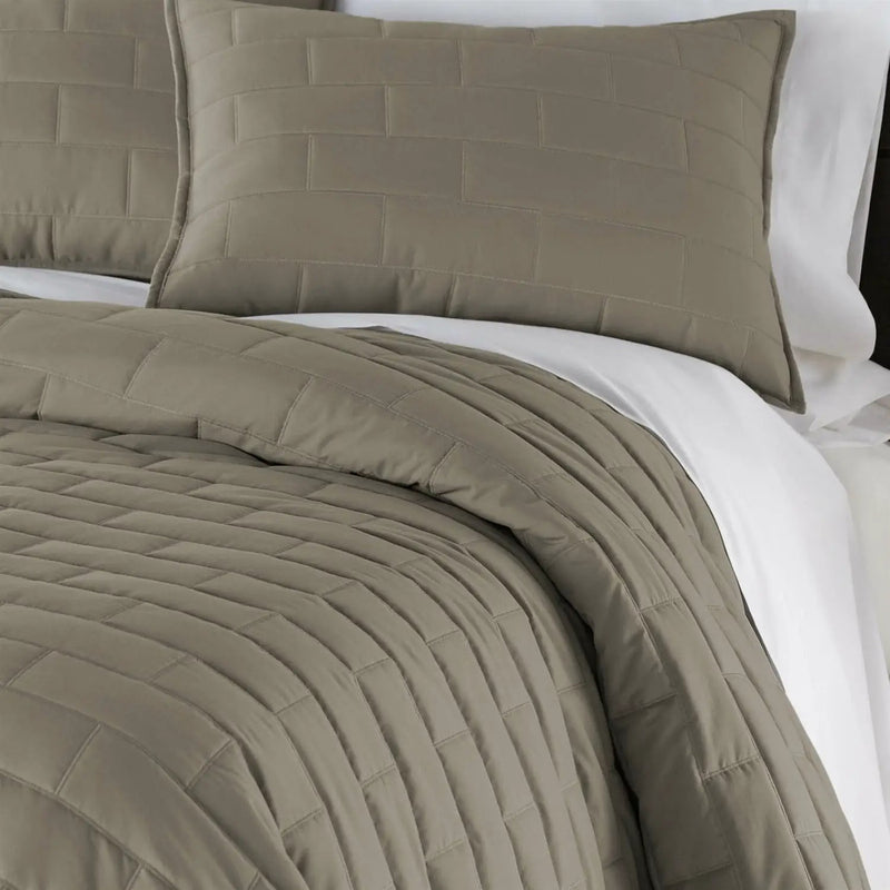 Twin/Twin XL Modern Brick Stitch Microfiber Reversible 2 Piece Comforter Set in Taupe by HomePacific