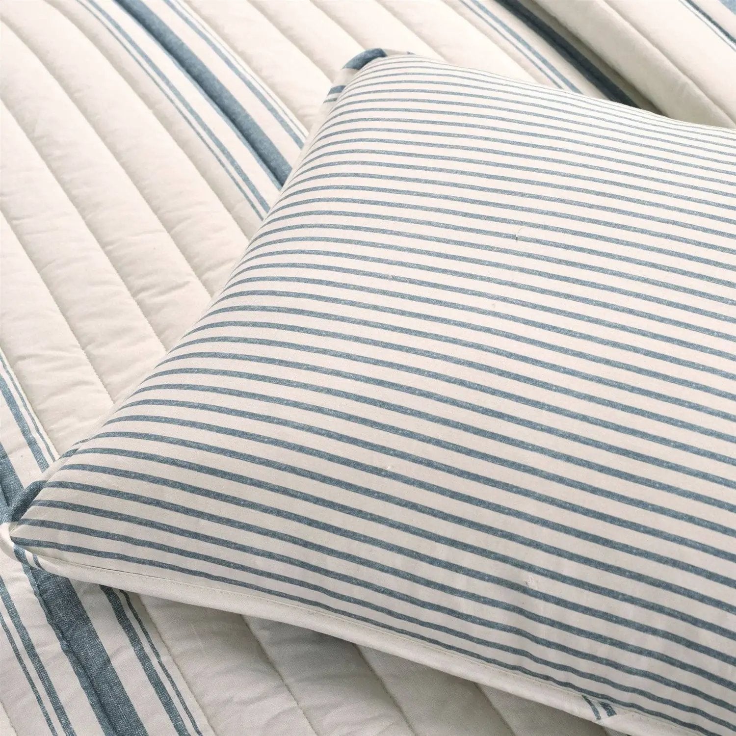 Twin/Twin XL Blue Off-White Stripe 2 Piece Reversible Cotton Quilt Set by HomePacific