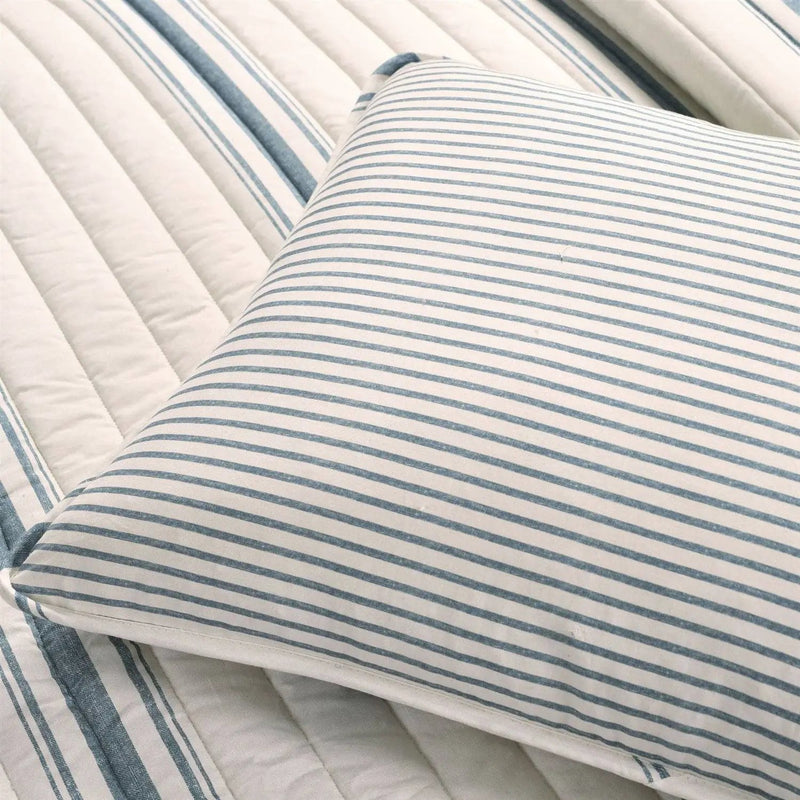 Twin/Twin XL Blue Off-White Stripe 2 Piece Reversible Cotton Quilt Set by HomePacific
