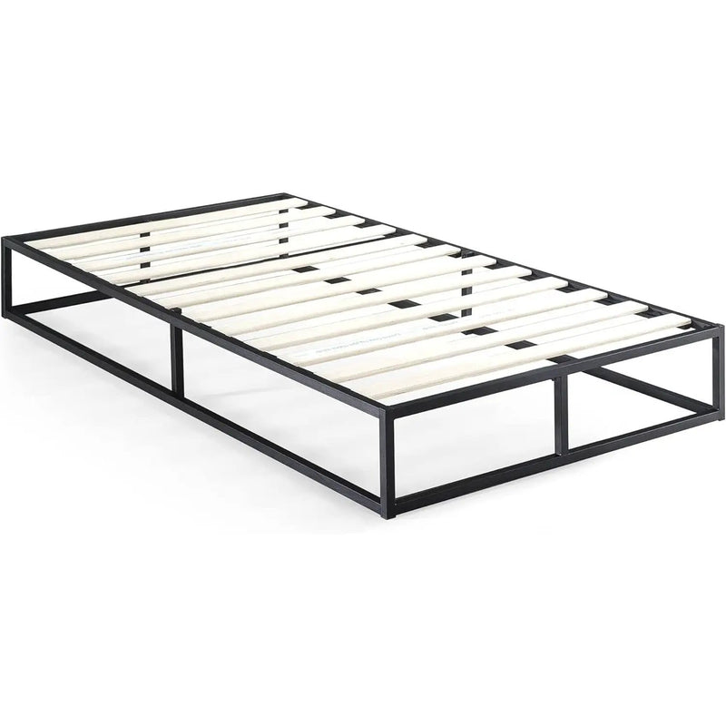 Twin size 10-inch Low Profile Modern Metal Wood Slat Platform Bed Frame by HomePacific