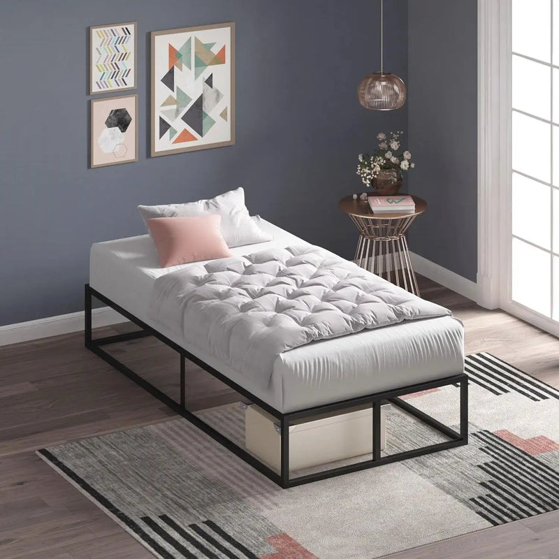 Twin size 10-inch Low Profile Modern Metal Wood Slat Platform Bed Frame by HomePacific
