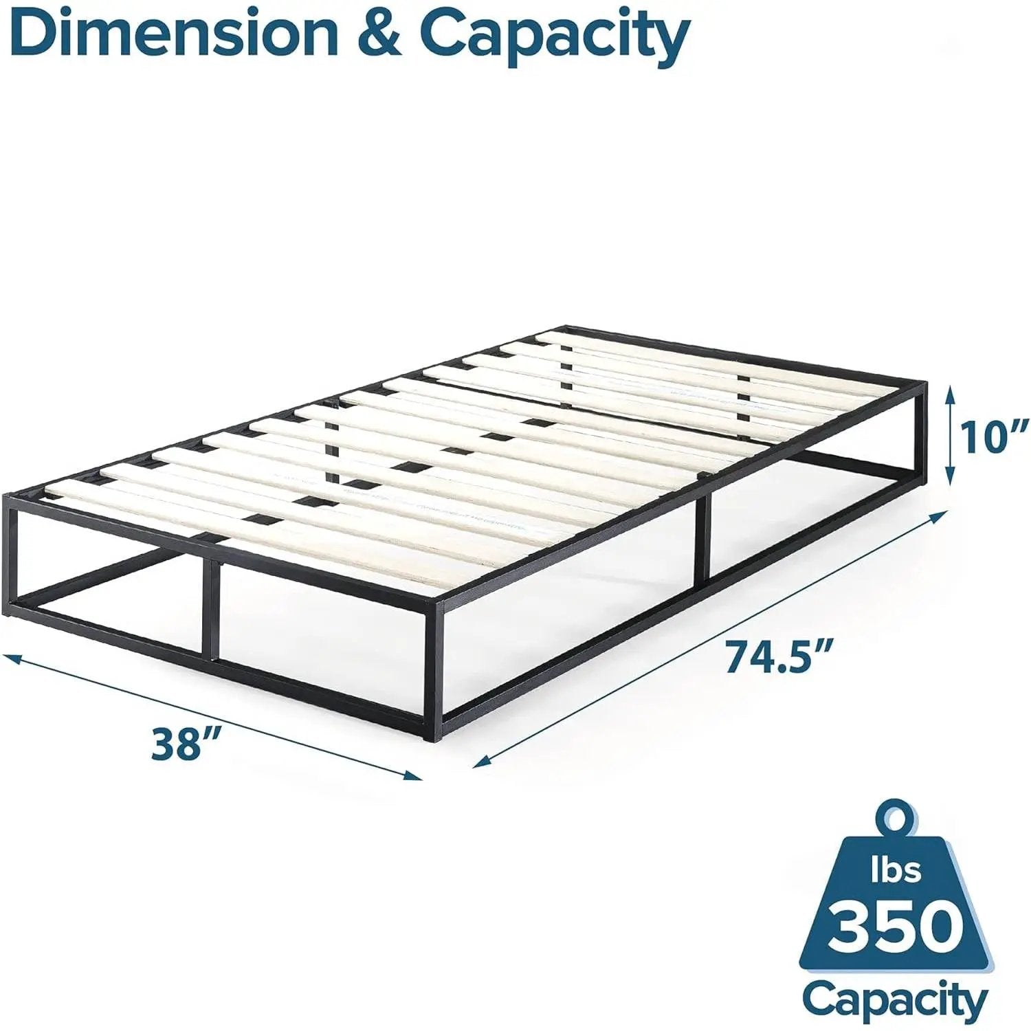 Twin size 10-inch Low Profile Modern Metal Wood Slat Platform Bed Frame by HomePacific