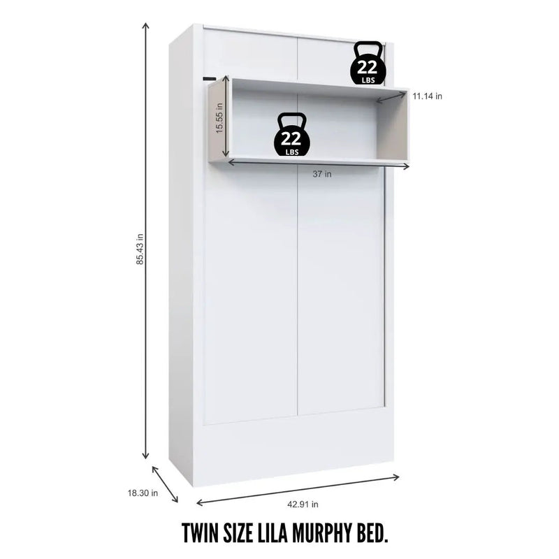 Easy-Lift Twin Murphy Wall Bed in Grey with Shelf by Sharicks