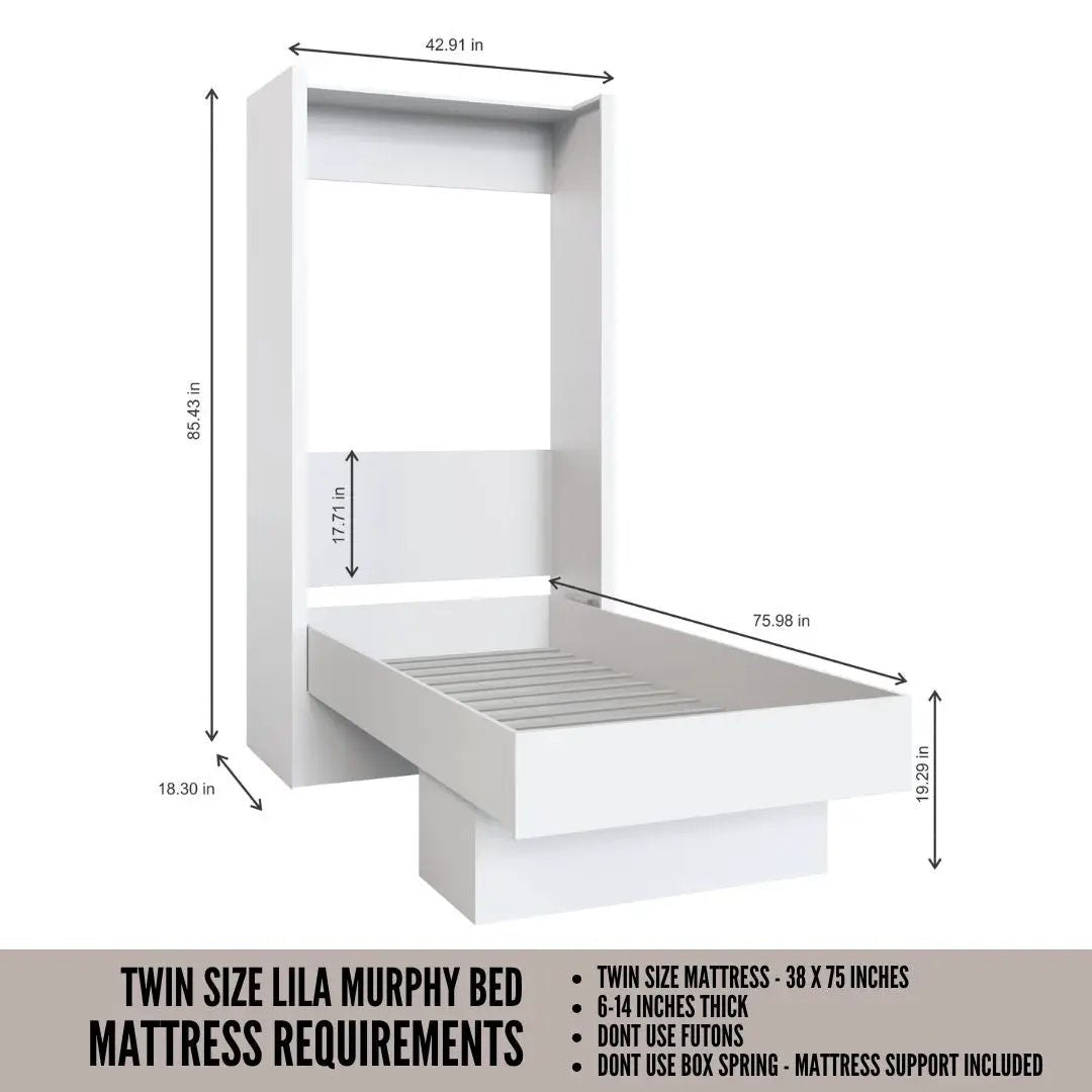 Easy-Lift Twin Murphy Wall Bed in Dark Grey with Shelf by Sharicks