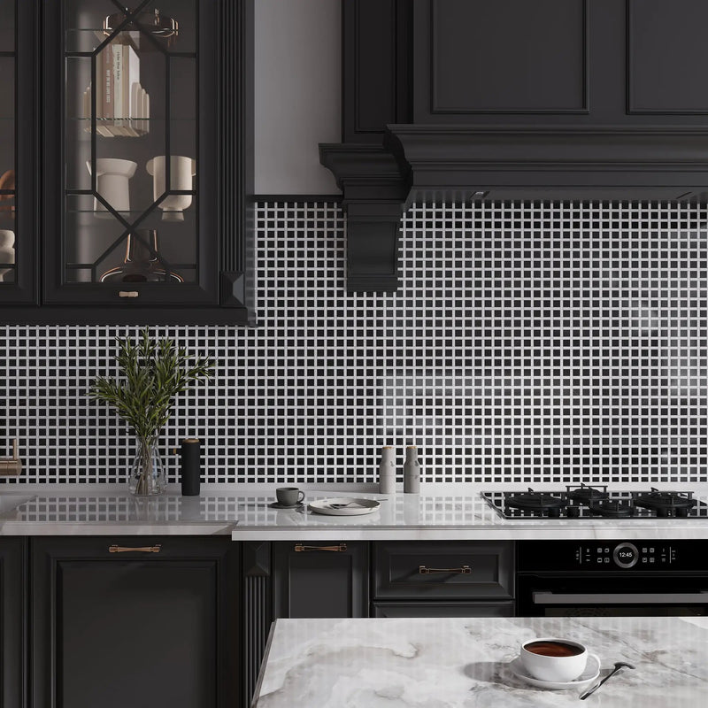 Eastern Black White 12x12 Polished Basketweave Marble Mosaic Tile (5 pack, 5 sq ft/case) by Apollo Tile