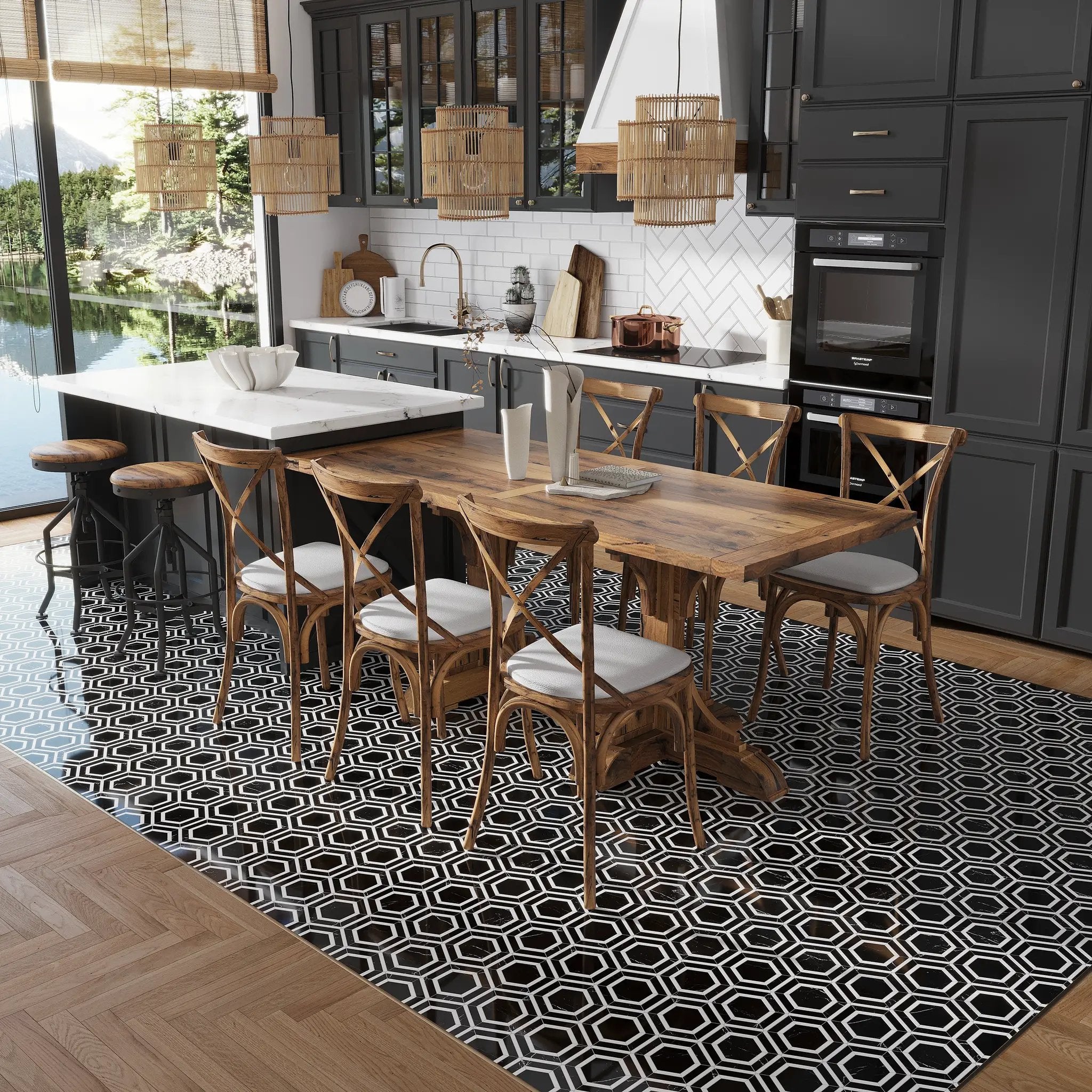 Raven Black 11x13 Polished Hexagon Nero Marquina Thassos Marble Mosaic Tile (5 pack, 5.21 sq ft/case) by Apollo Tile