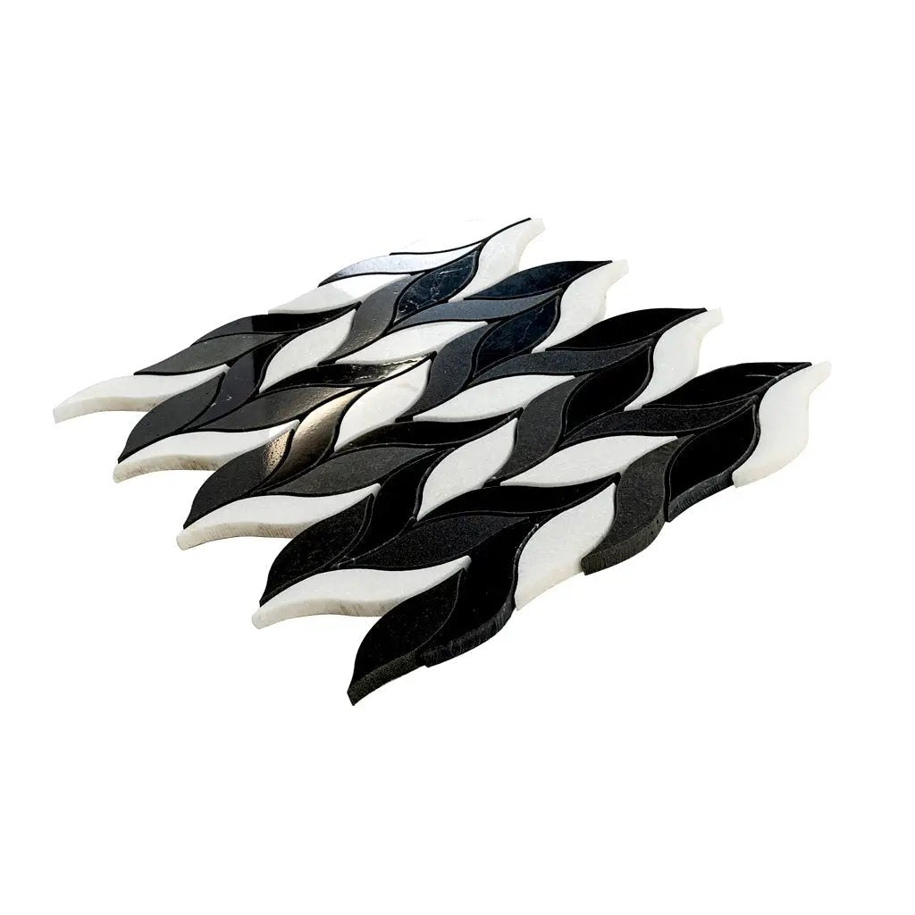 Eastern Black Thassos Basalt 10x12 Polished Leaves Marble Mosaic Tile (5 pack, 4.07 sq ft/case) by Apollo Tile
