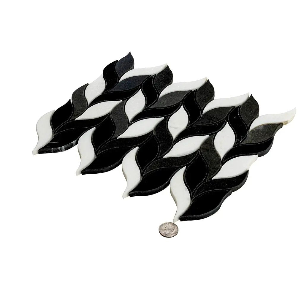 Eastern Black Thassos Basalt 10x12 Polished Leaves Marble Mosaic Tile (5 pack, 4.07 sq ft/case) by Apollo Tile