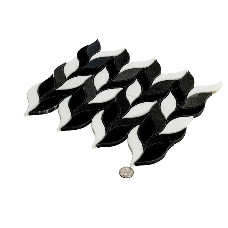 Eastern Black Thassos Basalt 10x12 Polished Leaves Marble Mosaic Tile (5 pack, 4.07 sq ft/case) by Apollo Tile