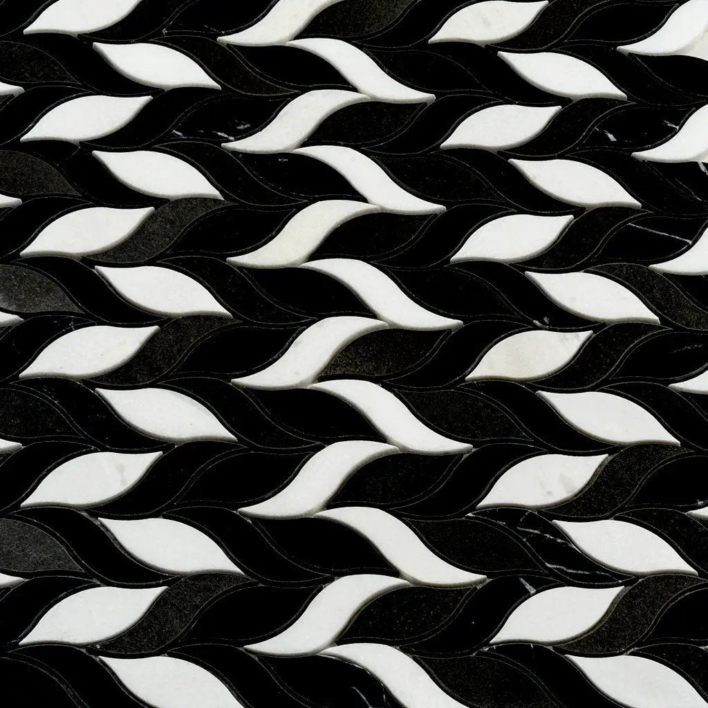 Eastern Black Thassos Basalt 10x12 Polished Leaves Marble Mosaic Tile (5 pack, 4.07 sq ft/case) by Apollo Tile
