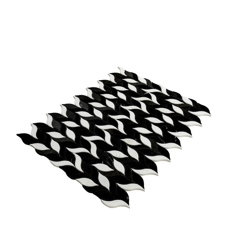 Eastern Black Thassos Basalt 10x12 Polished Leaves Marble Mosaic Tile (5 pack, 4.07 sq ft/case) by Apollo Tile