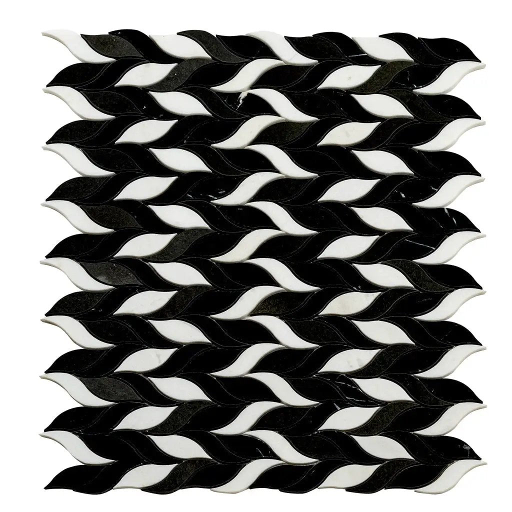 Eastern Black Thassos Basalt 10x12 Polished Leaves Marble Mosaic Tile (5 pack, 4.07 sq ft/case) by Apollo Tile
