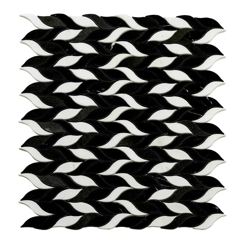 Eastern Black Thassos Basalt 10x12 Polished Leaves Marble Mosaic Tile (5 pack, 4.07 sq ft/case) by Apollo Tile