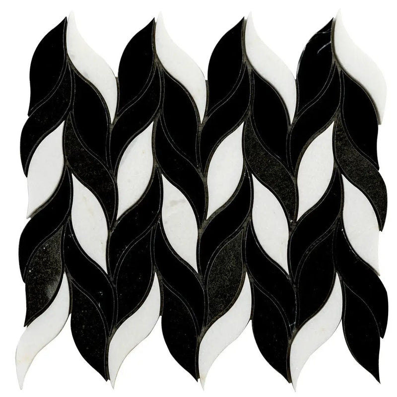 Eastern Black Thassos Basalt 10x12 Polished Leaves Marble Mosaic Tile (5 pack, 4.07 sq ft/case) by Apollo Tile