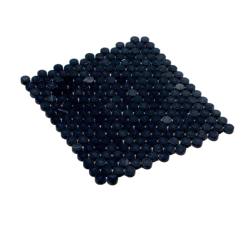 Eastern Black 11x12 Tumbled Penny Round Marble Mosaic Tile (5 pack, 4.83 sq ft/case) by Apollo Tile