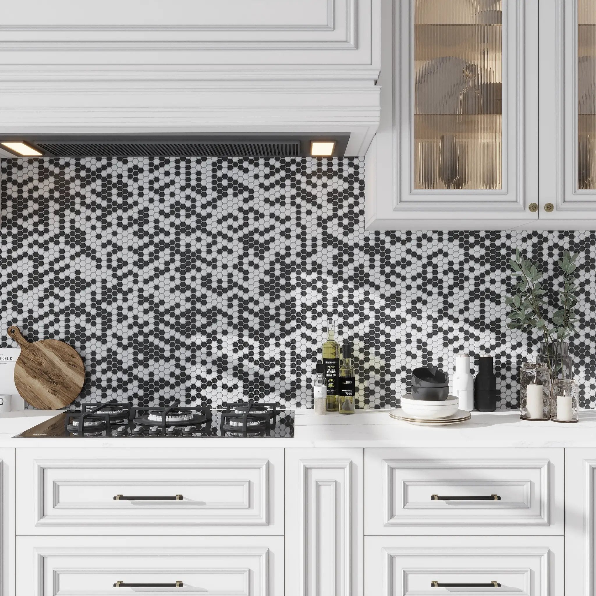 Eastern Black and White 11x12 Tumbled Penny Round Marble Mosaic Tile (5 pack, 4.83 sq ft/case) by Apollo Tile