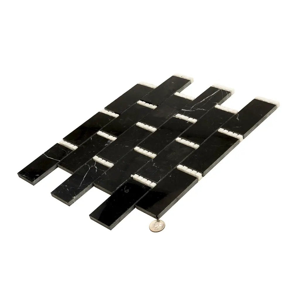 Eastern Black Thassos White 12x13 Polished Brick Marble Mosaic Tile (5 pack, 5.28 sq ft/case) by Apollo Tile