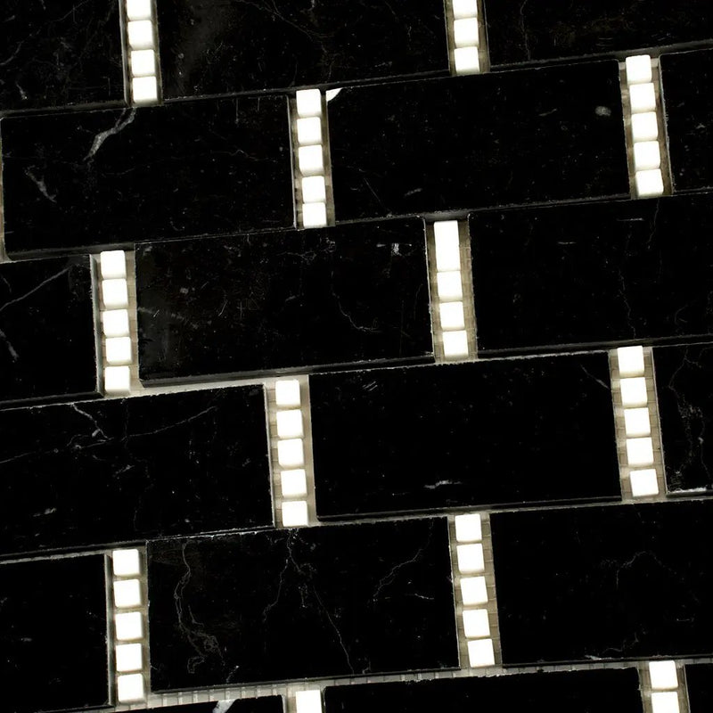 Eastern Black Thassos White 12x13 Polished Brick Marble Mosaic Tile (5 pack, 5.28 sq ft/case) by Apollo Tile