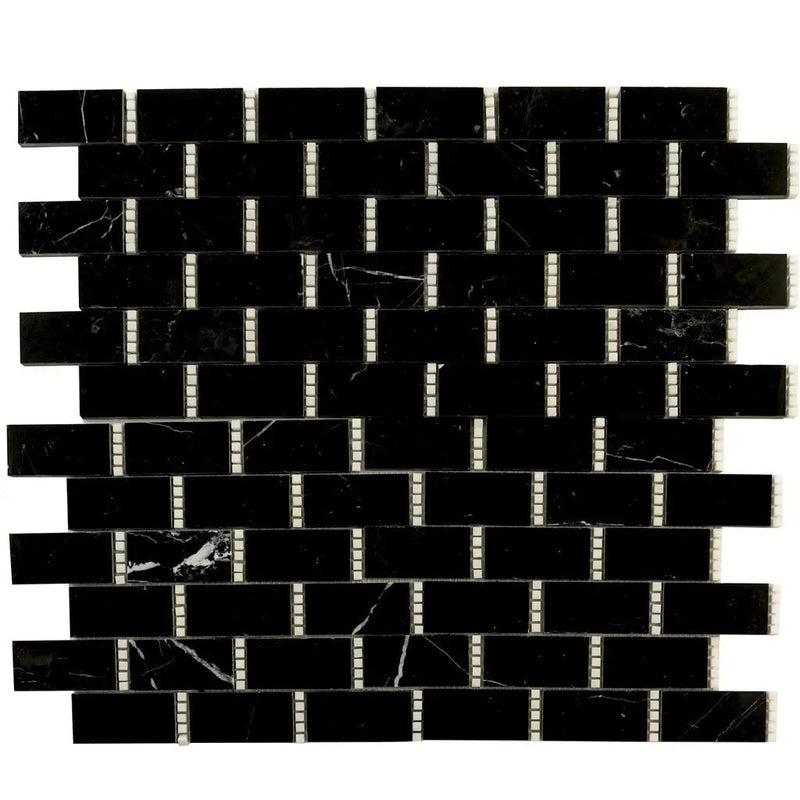 Eastern Black Thassos White 12x13 Polished Brick Marble Mosaic Tile (5 pack, 5.28 sq ft/case) by Apollo Tile