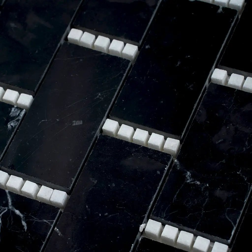 Eastern Black Thassos White 12x13 Polished Brick Marble Mosaic Tile (5 pack, 5.28 sq ft/case) by Apollo Tile