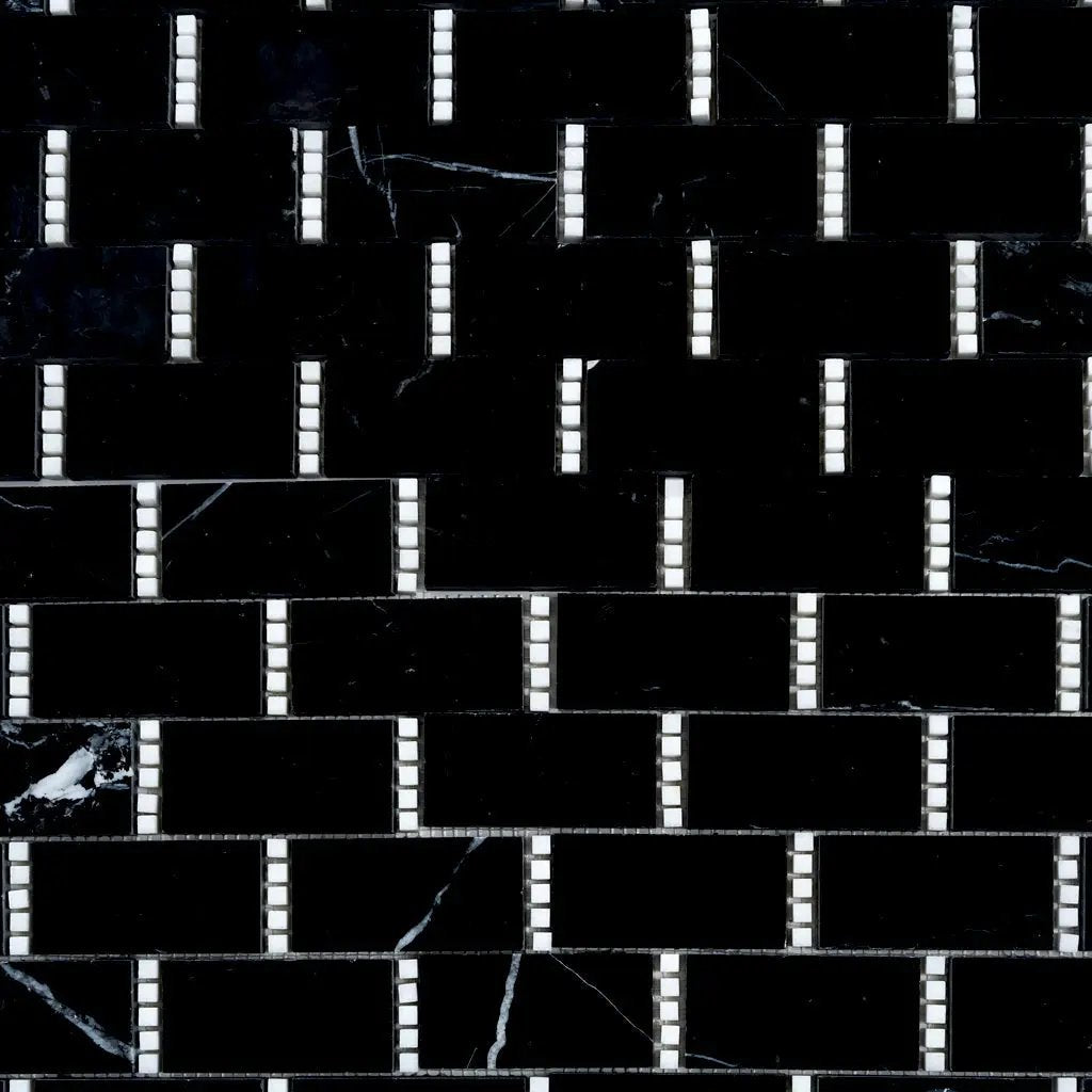 Eastern Black Thassos White 12x13 Polished Brick Marble Mosaic Tile (5 pack, 5.28 sq ft/case) by Apollo Tile