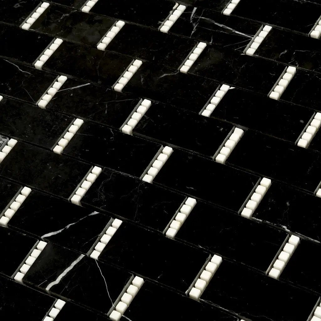 Eastern Black Thassos White 12x13 Polished Brick Marble Mosaic Tile (5 pack, 5.28 sq ft/case) by Apollo Tile